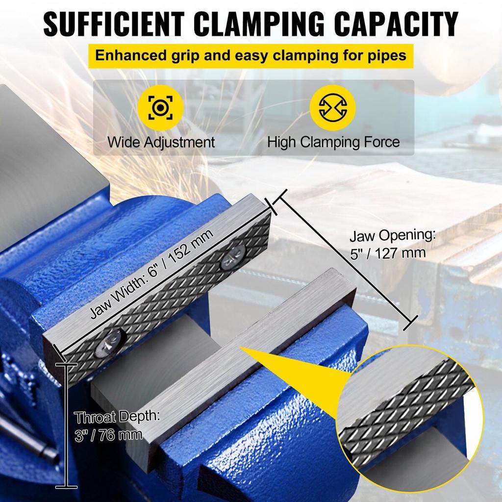 Multipurpose Vise 6-Inch Bench Vise 360-Degree Rotation Clamp On Vise with Swivel Base and Head Heavy Duty Multi-Jaw Vise for Clamping Fixing
