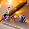 Trendy Crystal Rainbow Zircon Round Stone Hoop Earrings For Women Vintage Gold Color Wedding