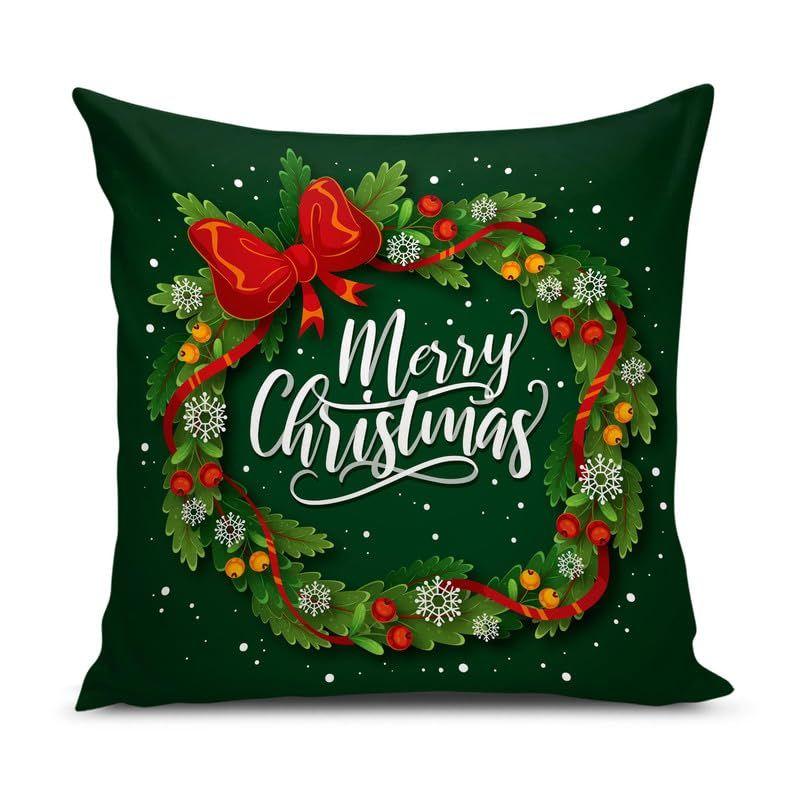 Soft Fabric Designer Decorative Printed Merry Christmas Theme Cushion Cover Xmas Decorations for Sofa Living Room Set of 5 16 X 16 Inch Multi
