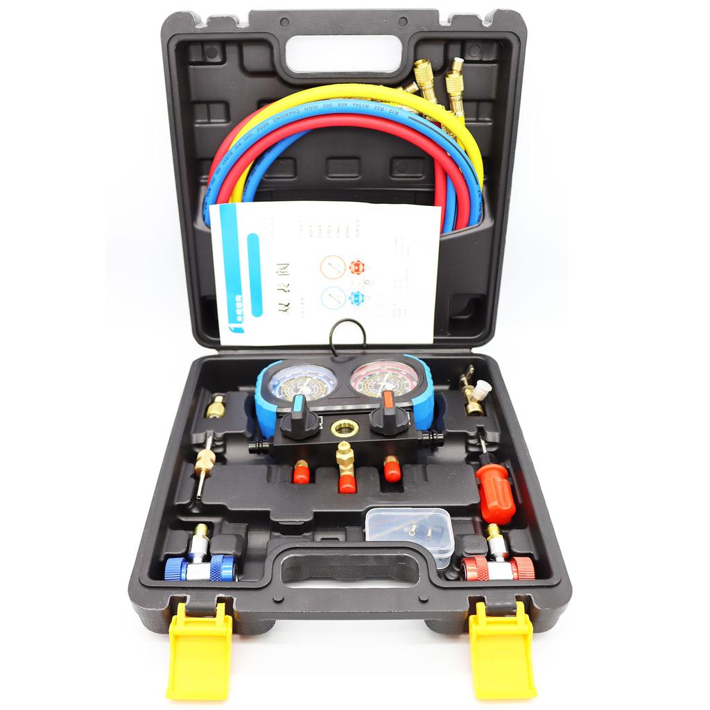 NEW Air Conditioning Pressure Manifold Gauge Hose Kit For R134A R22 R404A R410A Refrigerant 5FT Hose Adjustable Quick Coupler