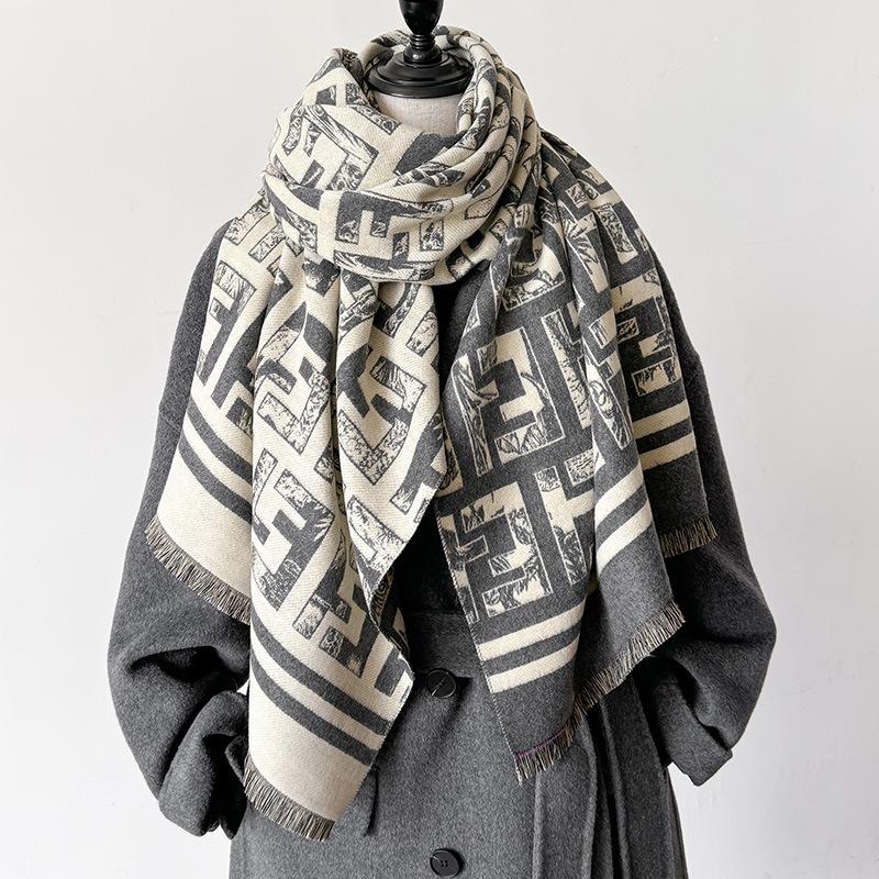 geometry women's imitation cashmere fashion versatile high sense soft breathable comfortable warm scarf shawl