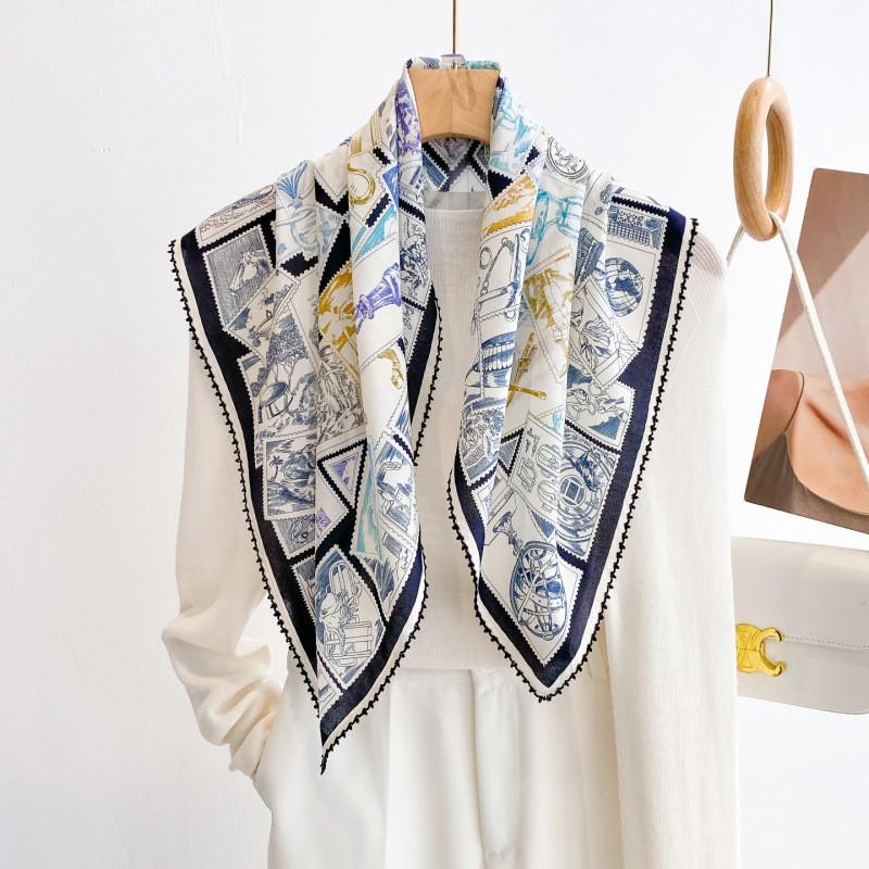 100% Silk Crepe Square Scarf Women Fashion Office Decorative Lace Neckerchief