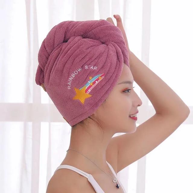 Ladies' Cartoon Embroidered Dry Hair Cap, Coral Fleece Thickened Water Absorbing Triangular Cap, Shower Cap, Dry Hair Towel, Quick Drying
