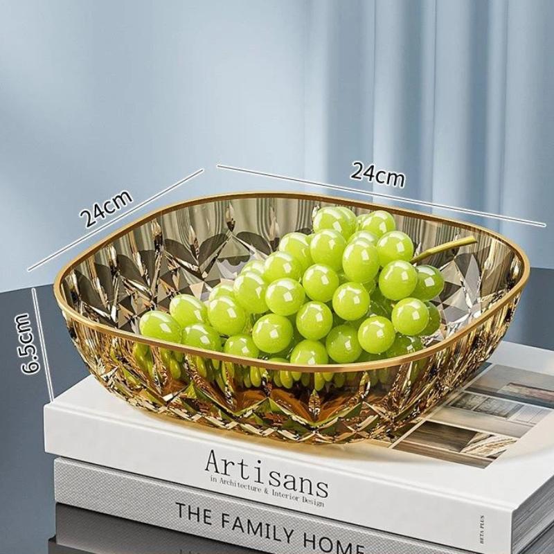 Gold Rim Crystal Fruit Bowl Diamond Cut Texture Shatter Resistant Food Safe Dish for Wedding Party Home Decor Use