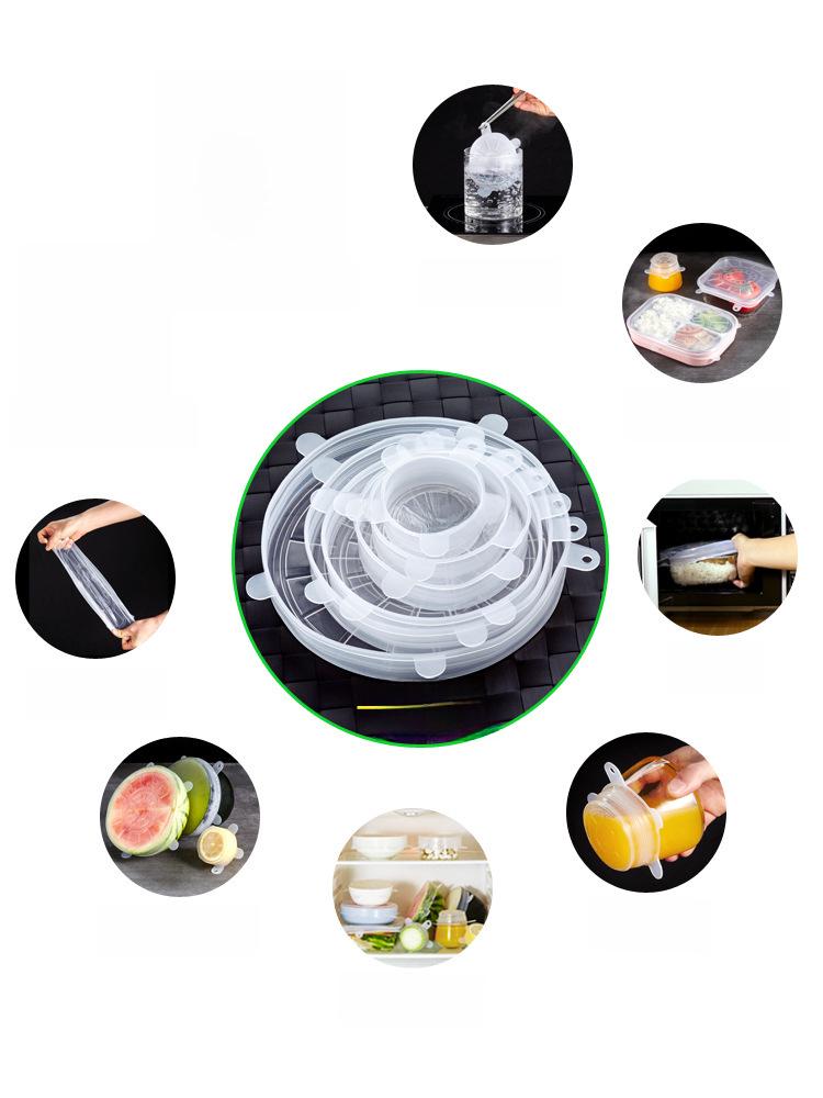 Huse elastice din silicon pentru boluri, format din 6 piese: Set de folii multifuncționale pentru păstrarea prospețimii