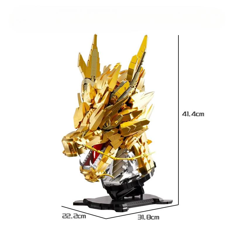 Golden Dragon Head Building Blocks Building Blocks Assemble Desk Decoration Chinese Dragon Toys Gift  for Adult Friend