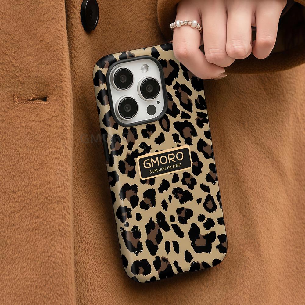 2026 autumn and winter new leopard print Apple 17proamx mobile phone case iPhone13/14 huge good-looking double-layer film