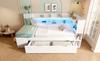 Daybed 90x200 cm White Single Youth Bed, Wood-Based, LED Lighting, USB & Type-C Charging, Shelves & Drawers, incl. Slatted Frame (With Mattress)