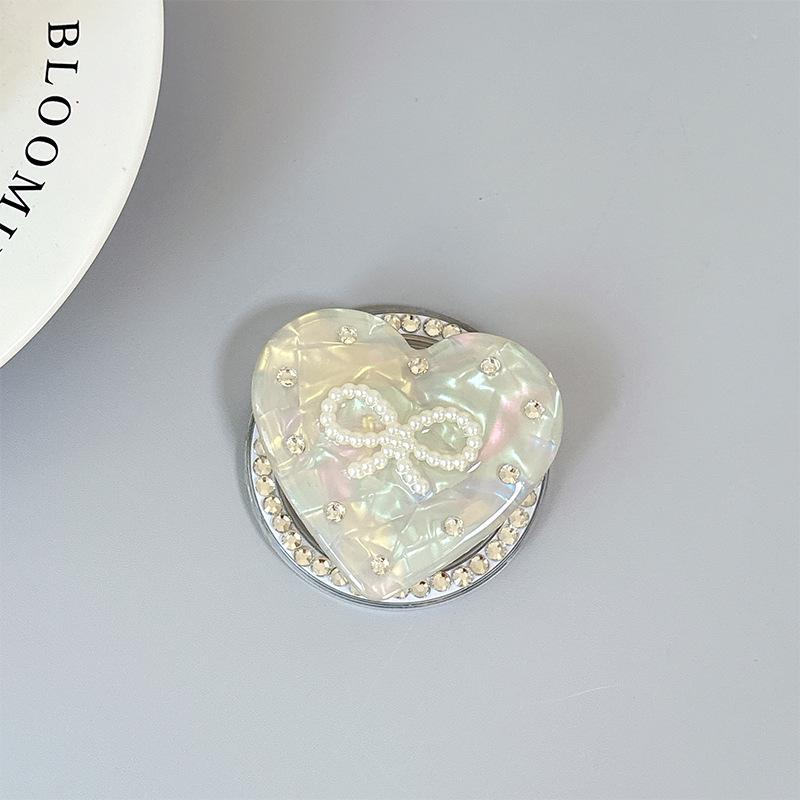 Iridescent Heart Rhinestone Phone Holder: Shell Pattern Magnetic Airbag Support Ring