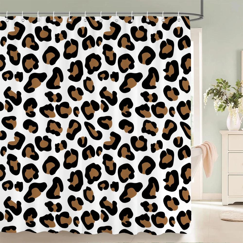 1PC leopard Printed Shower Curtain Home Bathroom Decoration Printing Polyester Fabric Modern Bath Curtains With Hooks