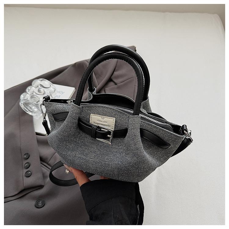 

Denim bag women s large-capacity bag 2025 new niche design messenger bag casual portable pleated bucket bag чёрный