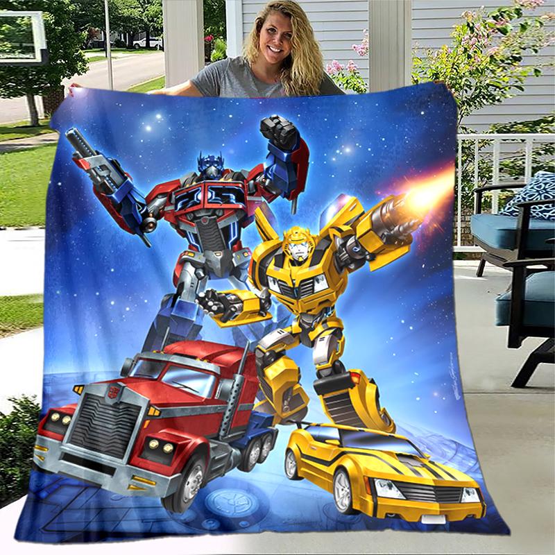1pc Blanket Bumblebee and Optimus Prime Print Design, Lightweight Blanket for Sofa, Bed- Soft &Warm, Gift for All Seasons like Christmas, Halloween