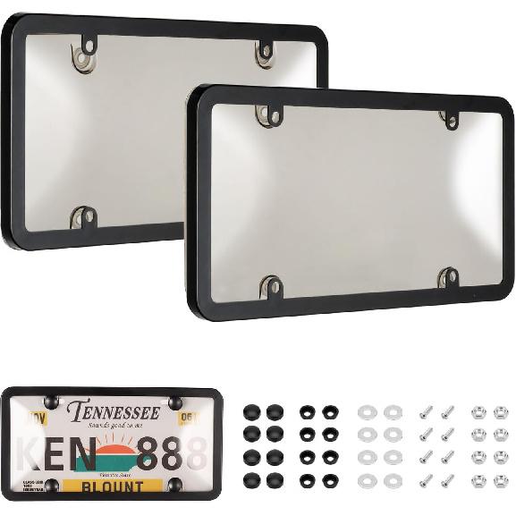 License Plate Cover & Frames, 2 Pack Clear License Plate Protector, ABS Car Front/Rear License Plate Frame With Screws Caps, Fit Any Standard US