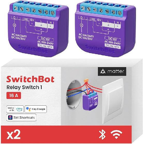 SwitchBot Smart Relay Switch 1,Smart Relay Module with Built-in Hub, Wi-Fi&Bluetooth Switch Compatible with Alexa/Apple Homekit/Google Home/Matter