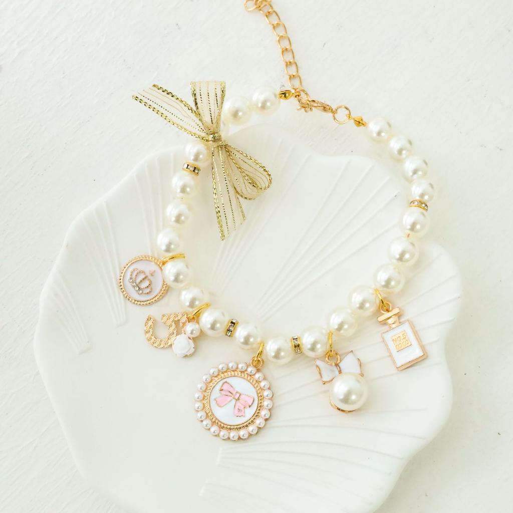 Pearl Necklace With Black Butterfly Knot