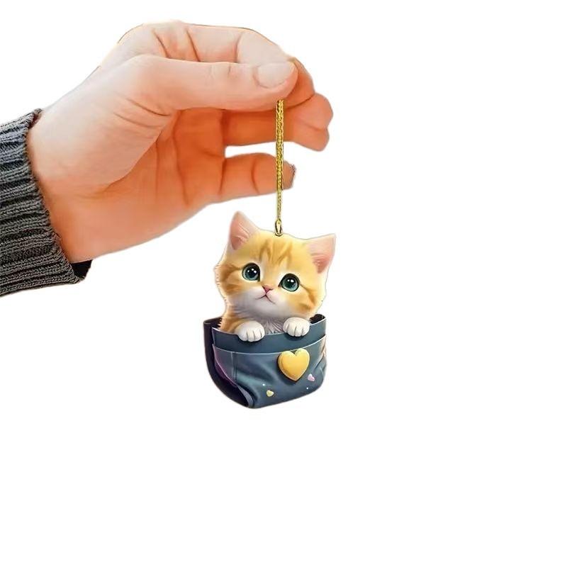 Accessories Car Interior Acrylic Cute Cat Rearview Mirror Charm Decor Pendant