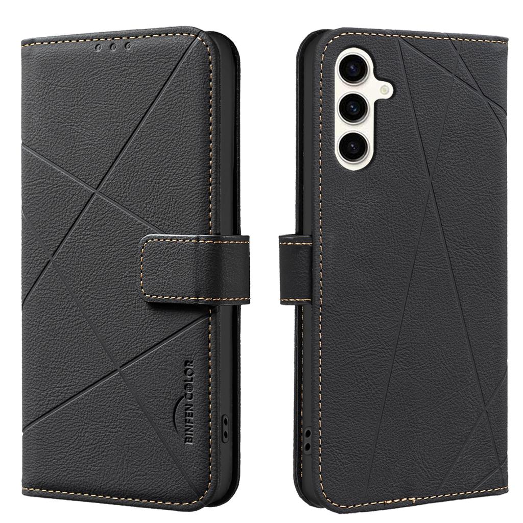 For Samsung Galaxy A15 5G/Galaxy A15 4G Case BINFEN COLOR BF35 Geometry Imprinted Leather Phone Cover RFID Blocking Wallet Stand