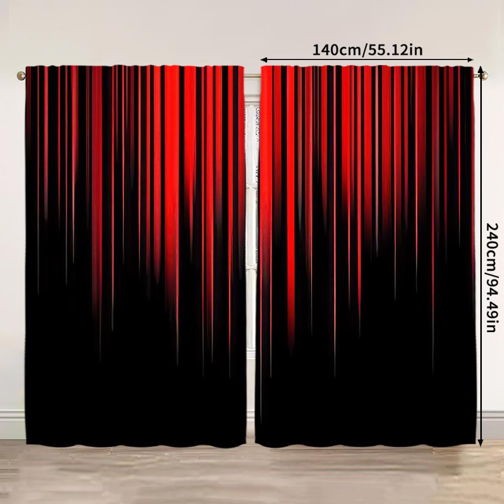 2 Stück   Frühling Sommer Vorhänge Rot schwarz Farbverlauf Streifen Kunst Digitaldruck Gardinen Langlebig 100% Polyestergewebe Alle Jahreszeiten Ideal