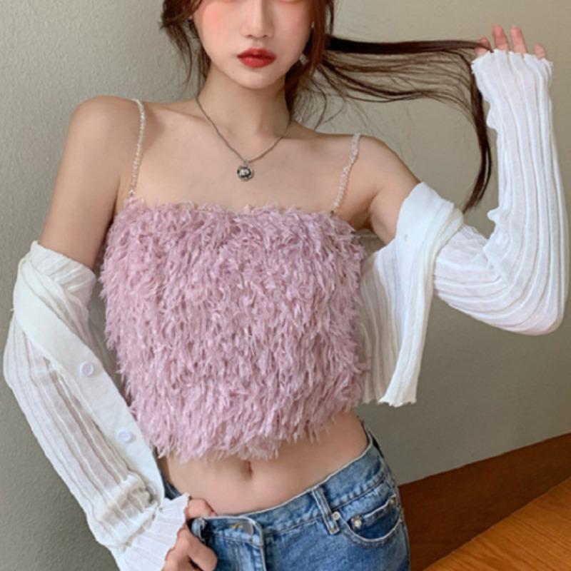 Autumn and Winter New Fashion 100 Hair Fringe Sexy Age-reducing Halter Vest Korean Version of Bare Collarbone Chain Strapless Top
