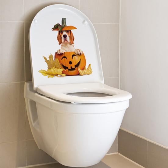 Halloween Pumpkin Toilet Sticker Waterproof Self-adhesive Strong Stickness Vibrant Color Bathroom Wall Sticker Toilet Cover Decor Decal