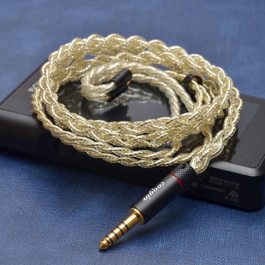 cooyin cyxj MMCX Single Crystal for SE Series Compatible with and Other Straight Cable, 4-Core, Gold-Plated Silver, Earphones, SE215, SE535, HA-FX850,