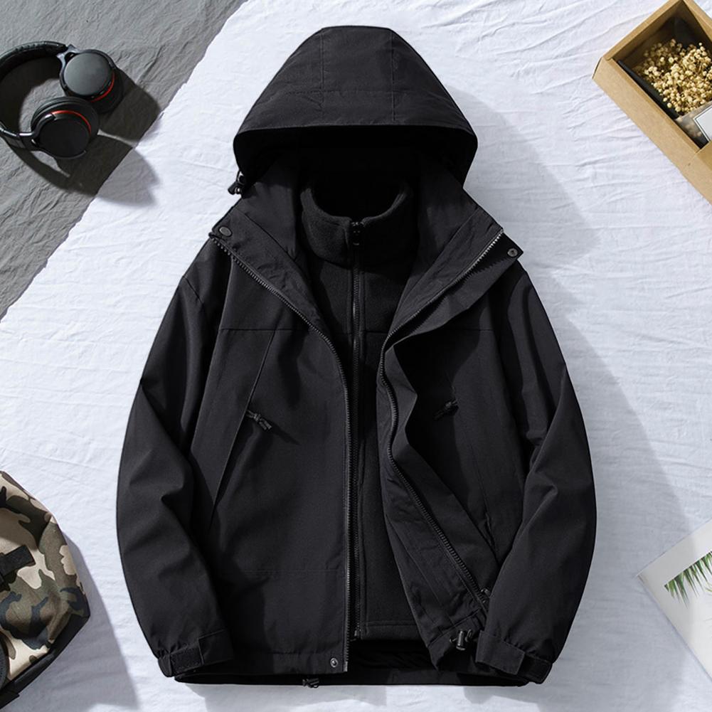 2Pcs/Set Trench Coat with Detachable Hood Contrasting Color Splicing Design Adjustable Cuffs Elastic Hat Outdoor Jacket Liner Se