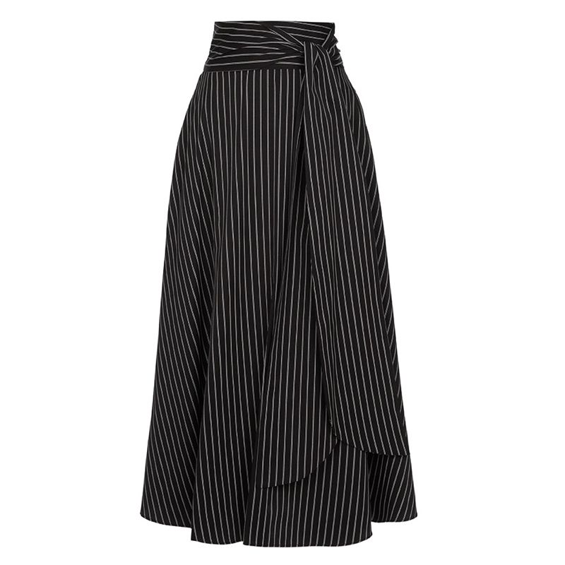 

Stripes Skirt for Women 2025 New Arrival Spring & Fall Asymmetrical Mid Length Long Length Big Hem Umbrella Skirt High Waist Shoelace A- line Skirt Black XL