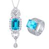 Jewelry Copper Bottom Gold-Plated Simulation Aquamarine Small Fresh Temperament Set Pendant Ring 10 * 14