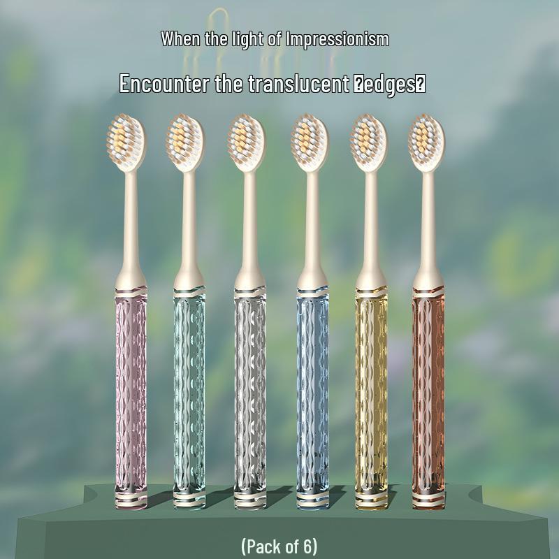

Bomeen Crystal Toothbrush: Spiral Elastic Soft Bristles for Gum Protection, Adult Family Pack, Transparent.
