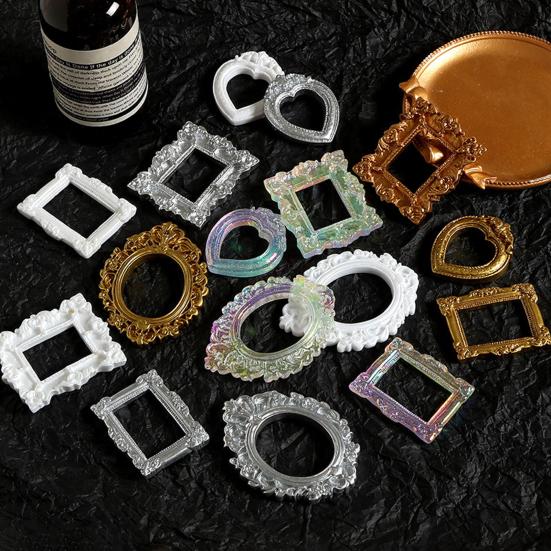 Barock Mini-Bilderrahmen Retro Kleiner Fotorahmen Vintage Winziger Fotorahmen DIY Zubehör für Schmuck Handyhüllen Kühlschrankmagnete Basteln