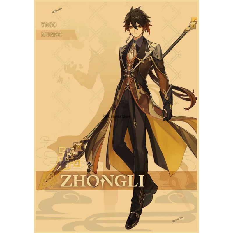 Genshin Impact Cartoon Character Posters Kraft Paper Prints Home Room Decor Study Bedroom Bar Cafe Wall Paintings Wall Stickers