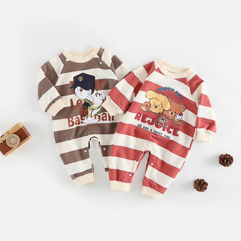 Spring Baby Romper: Yarn-Dyed Striped Cotton Bodysuit for Boys & Girls