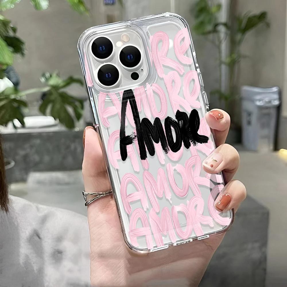 Amore-Love Ltalian Romantic Pink Lettering PhoneCase for iPhone 17 16 12 13 Mini 11 14 15 Pro Max XR 78 Plus Silicone Cover