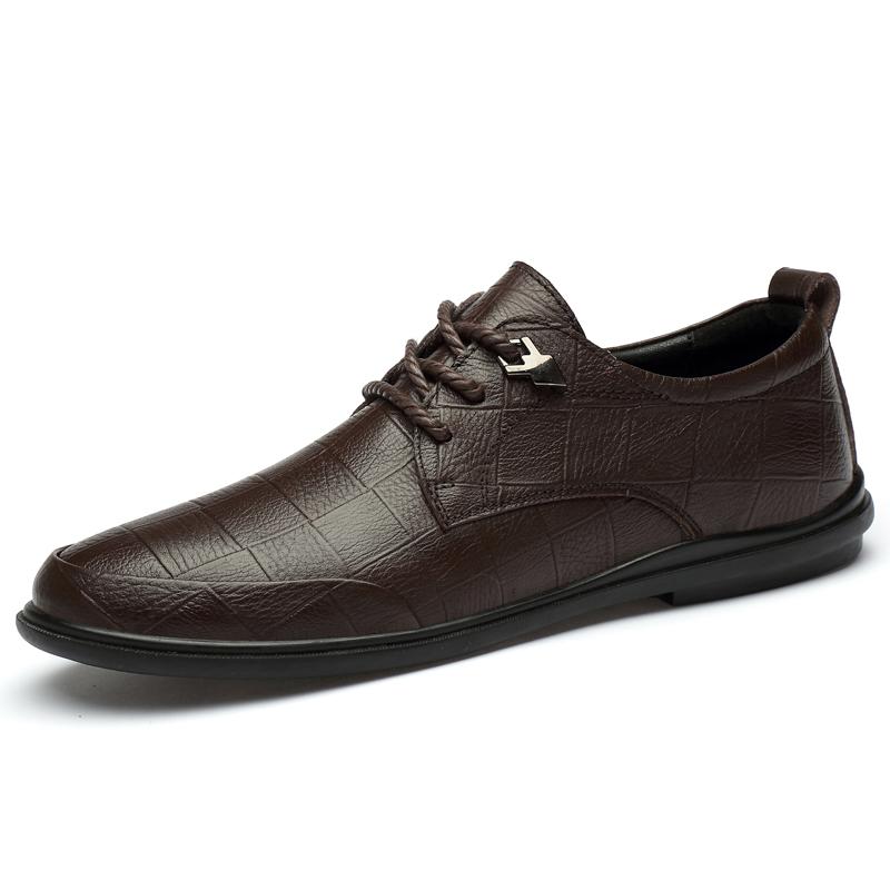Man Moccasins Fashion All-Match Dress Shoes Mens Business Formal Genuine Leather Casual Newest Lace-Up Oxfords Wedding Shoes Men