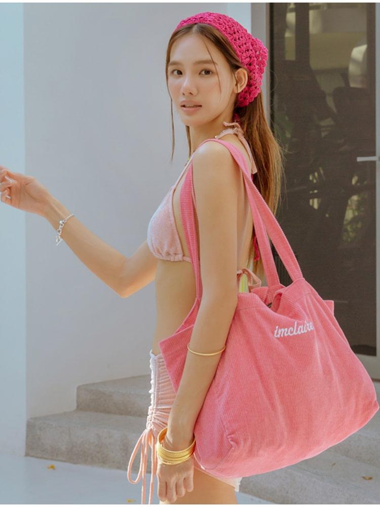Imclaire Corduroy Shoulder Beach Bag Pink