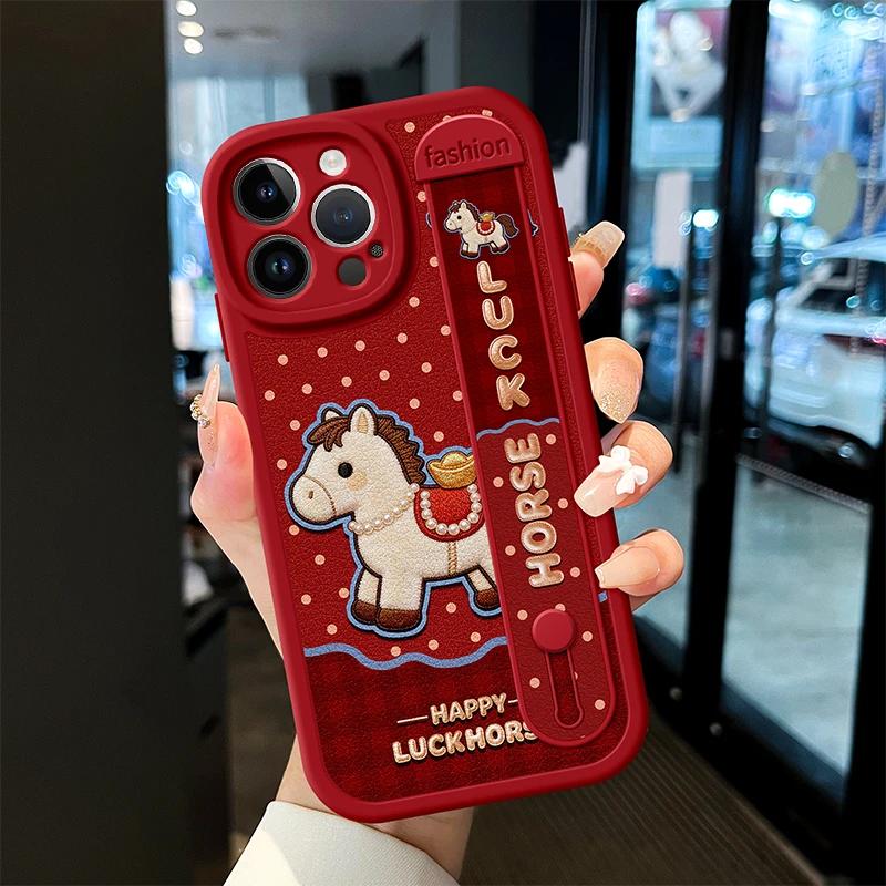 Luxury Wristband Case For iPhone 11 12 13 14 15 16 17 Pro Max Casing Cute Little Horse Soft Protective Cover