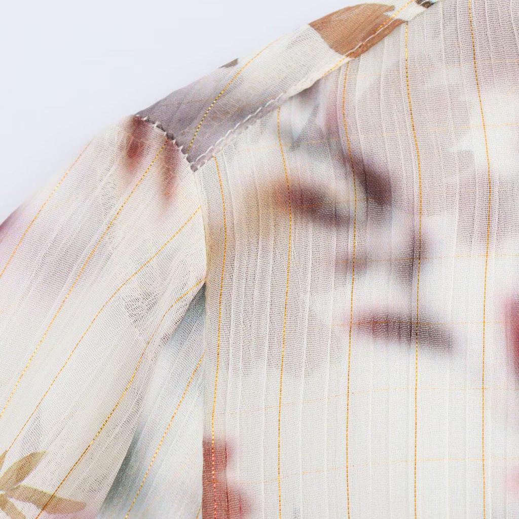Spring 2025 Women's Casual Metallic Thread Print Shirt