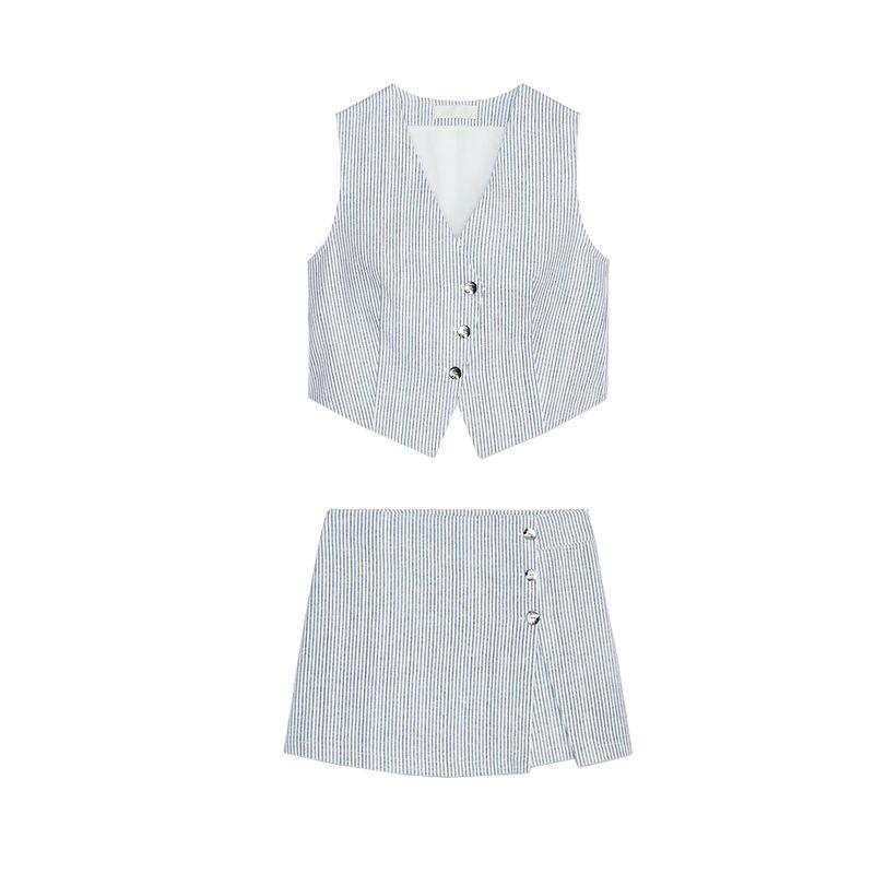 Stripes Print Sleeveless V-neck Vest Vest 2949025 Stripes Print Casual Culottes 2949026