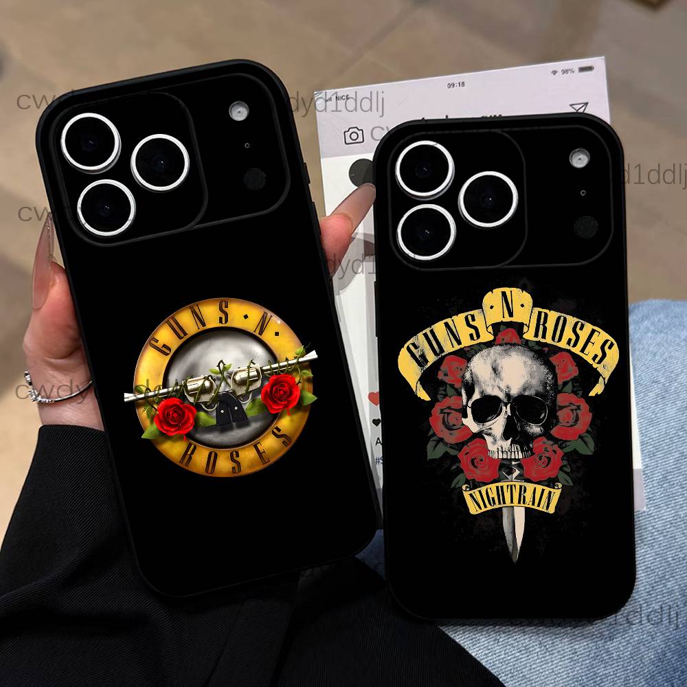 G-Guns N R-Roses Band For iPhone 17,16,15,11,12,14,13 Pro Max Mini XS,XR,7 Plus 16E Air Soft Black Dustproof Phone Case