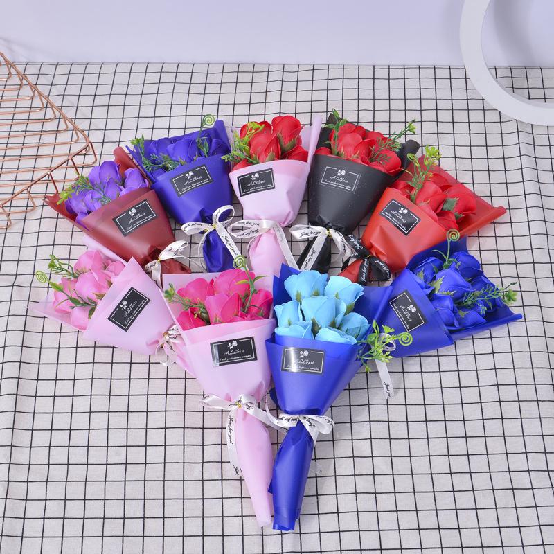 Teacher's Day 5-Flower Bouquet - Red Carnation & Soap Roses, Valentine & Qixi Gift