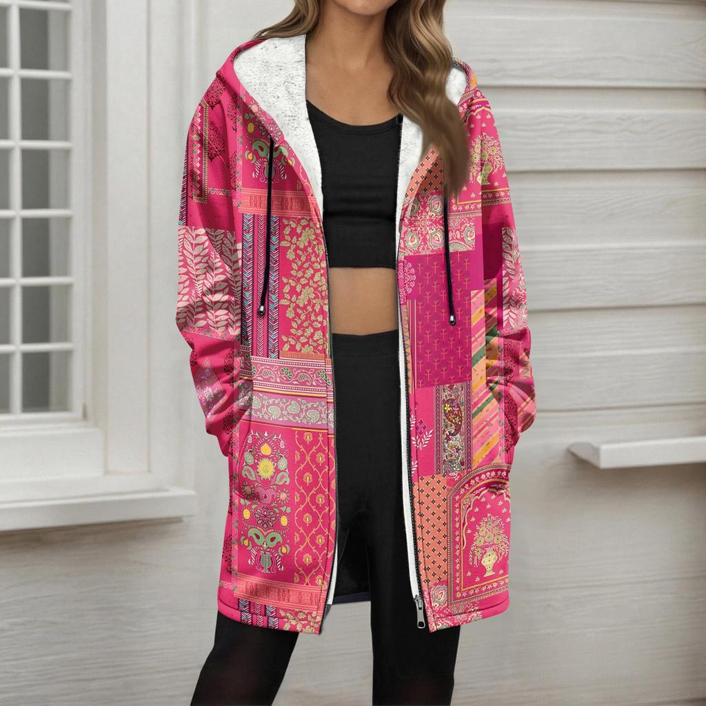 Women's Gradient Print Fashionable Loose Zipper Fleece Hoodie Jacket