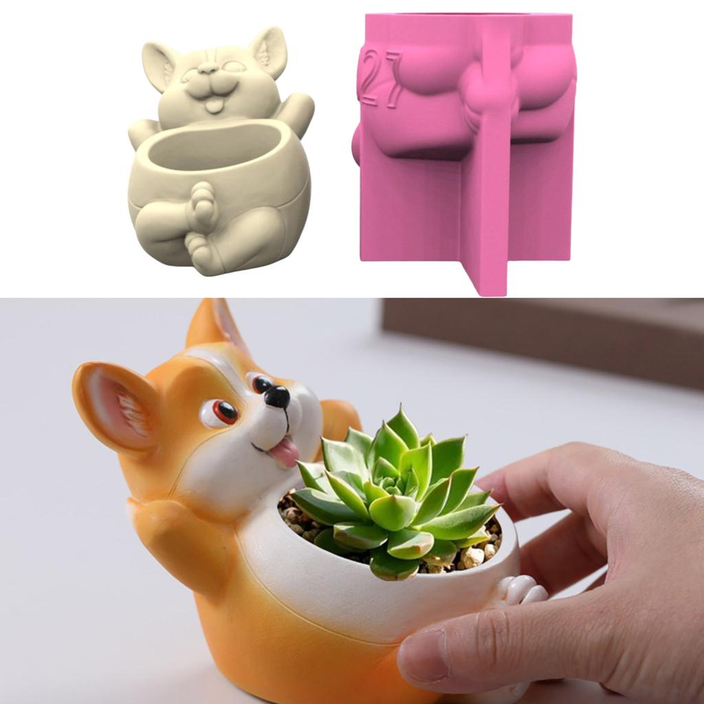 Practical Dog Flower Pots Sturdy Silicone Mould Cement Plaster Craft Supplies for Garden and Indoor Decoration