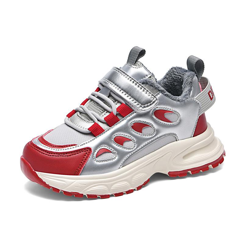 2025 winter new children's cotton shoes velvet warm Velcro men's and women's sports shoes lightweight student running shoes