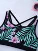 Meisjes Bedrukte Zwempak Outfit U-hals Strappy Rug Crop Top Boyshorts Shorts Broek Set