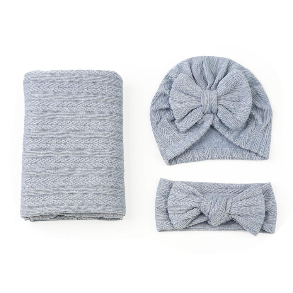 Cross-Border Baby Swaddling Blanket Set Foreign Trade Newborn Solid-Color Polyester-Cotton Swaddle Three-Piece Set 85x90cm