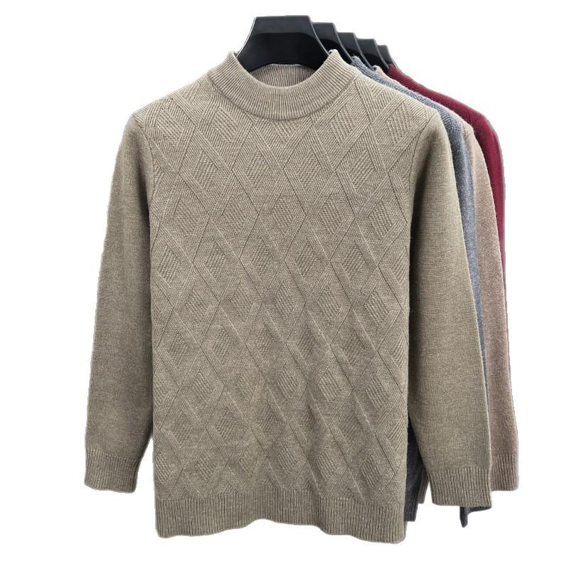High-End Fashion Wool Pullover for Middle-Aged and Elderly Men - Thick, Warm Knit Sweater