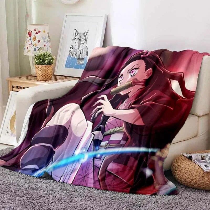 Kamado Nezuko Flannel Demon Slayer Blanket Washable Sofa Cover Hiking Picnic Fashionable Leisure Napping Throw Blankets