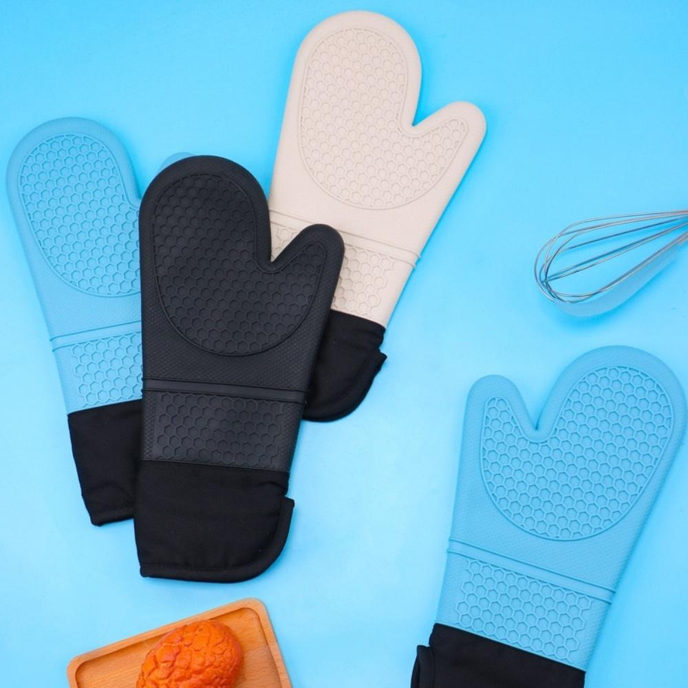 Silicone oven heat insulation gloves, suitable for cooking, baking and grilling, extended style, BPA-free, easy to clean, flexib