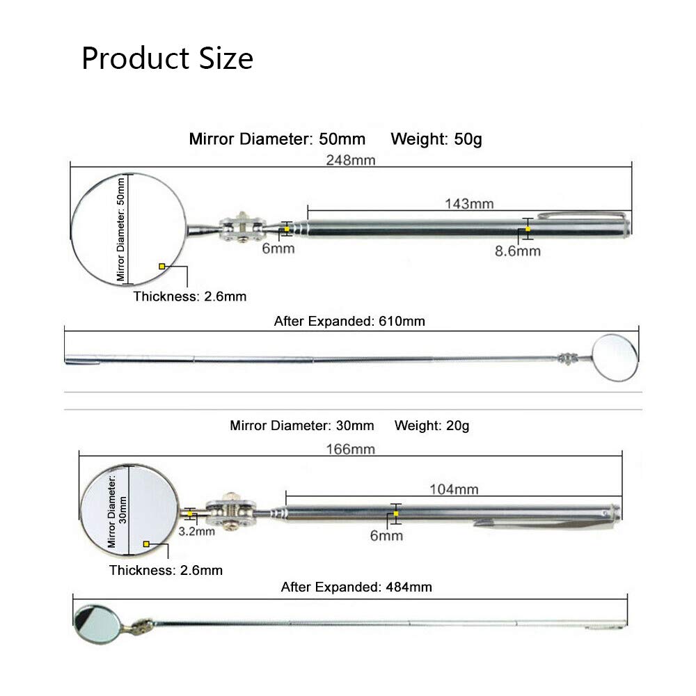 SMVM Universal Car Maintenance Inspection Mirror Folding Telescopic Reflector Welding Chassis Inspection Mirror Hand Tools