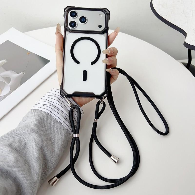 

Magnetic Case For iPhone 17 Pro Max 16 13 12 11 14 15 Plus Magsafe Shockproof Four Corner Crossbody Strap Lanyard Clear Cover For iPhone12 Pro Max